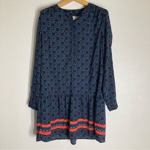 LOFT Navy Floral Dot Button-Up Dress with Teal Accents